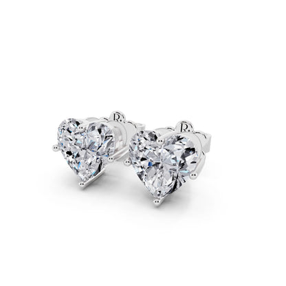 4 Prong Heart Lab Grown Diamond Stud Earrings, close-up