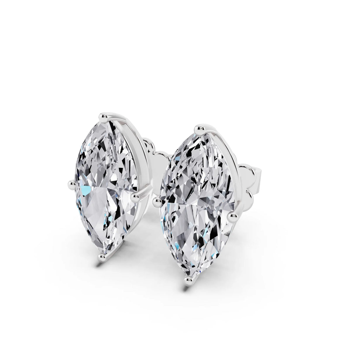 4 Prong Marquise Lab Grown Diamond Stud Earrings, close-up