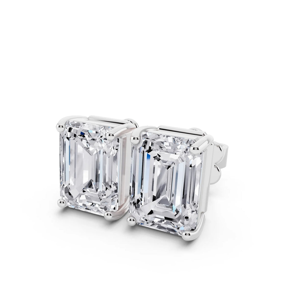 4 Prong Emerald Lab Grown Diamond Stud Earrings, close-up