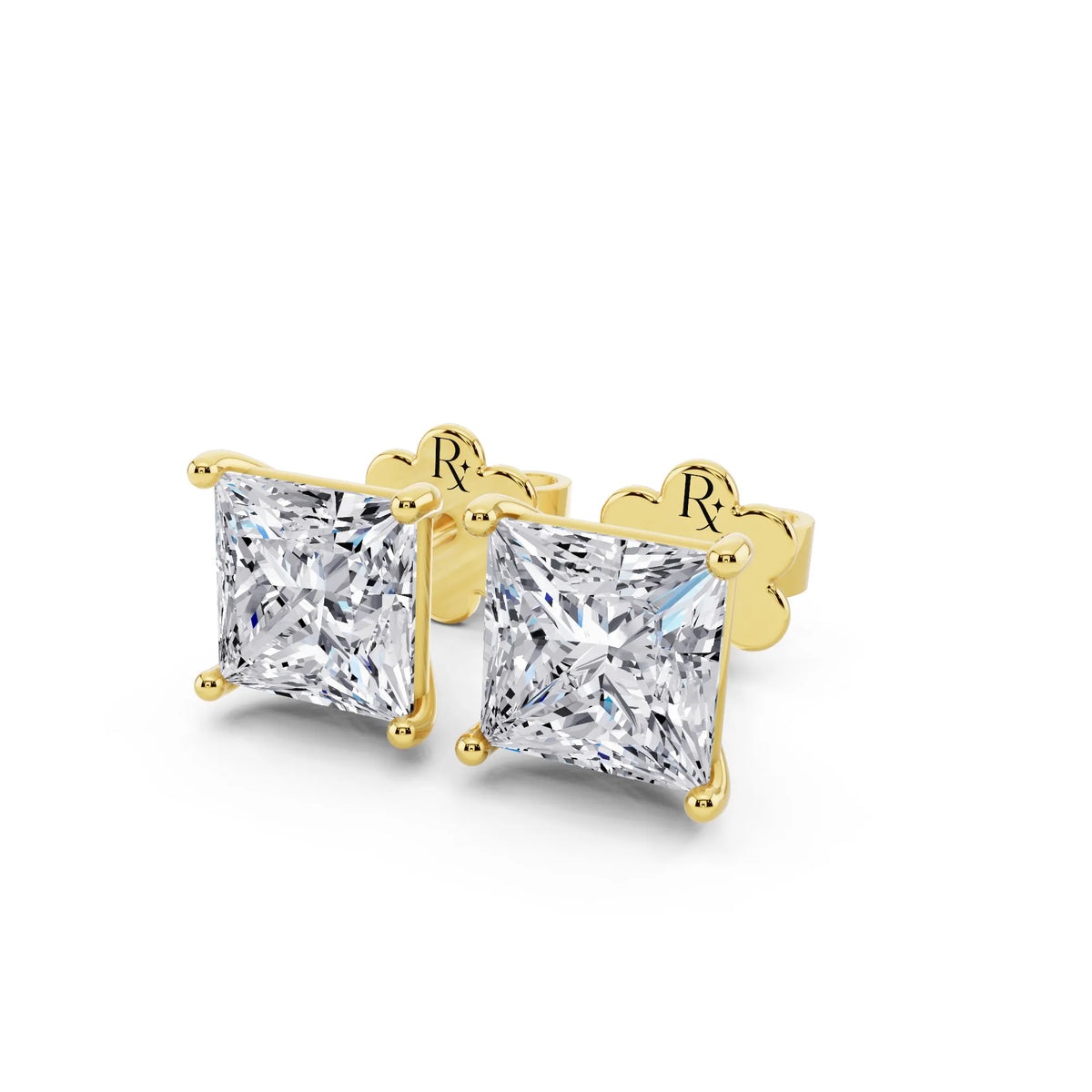 Yellow Gold Martini Princess Lab Grown Diamond Stud Earrings, close-up