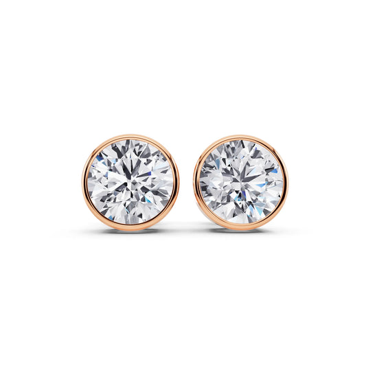 Rose Gold Bezel Round Lab Grown Diamond Stud Earrings, front view