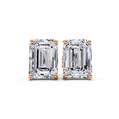Rose Gold 4 Prong Emerald Lab Grown Diamond Stud Earrings, front view