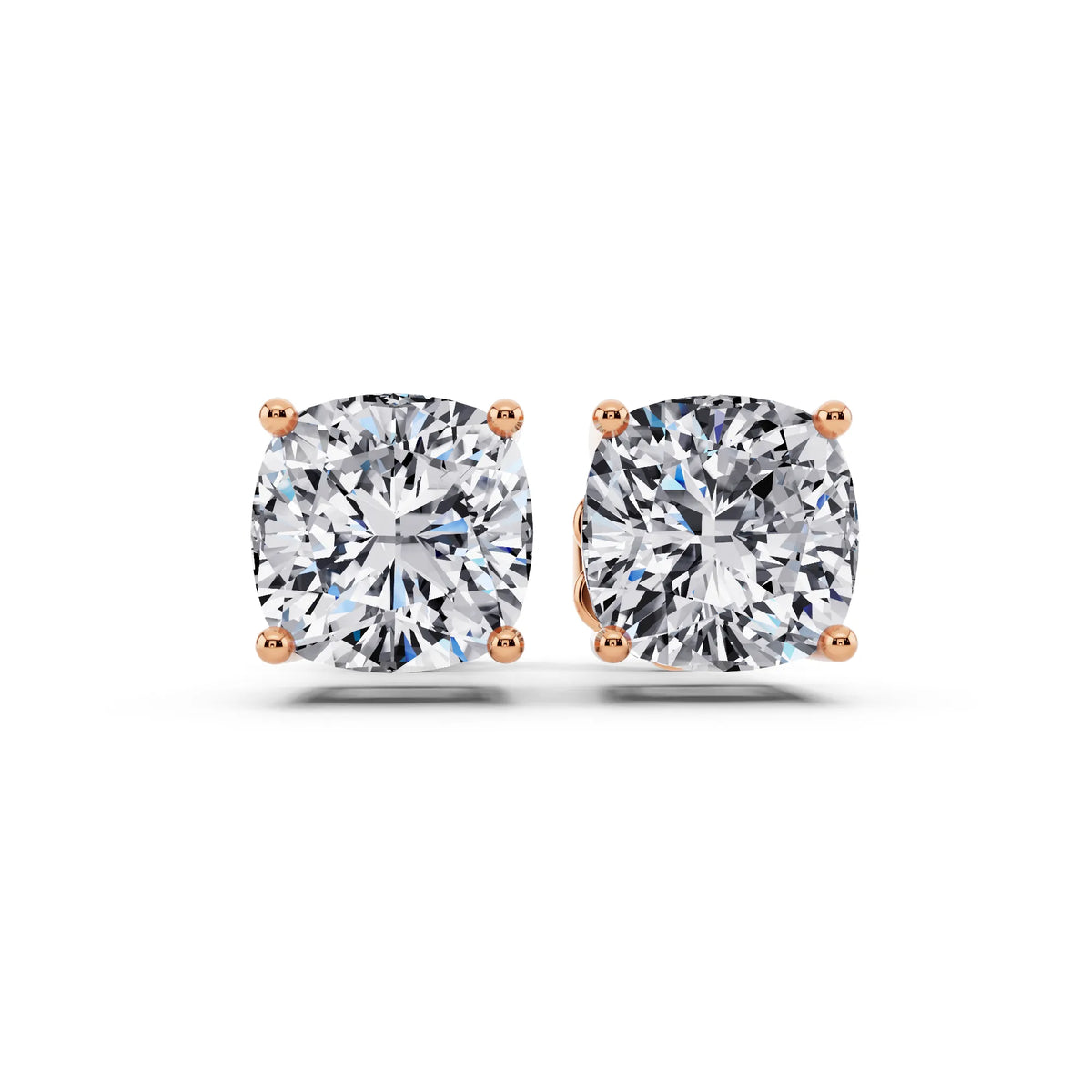 Rose Gold 4 Prong Cushion Lab Grown Diamond Stud Earrings, front view