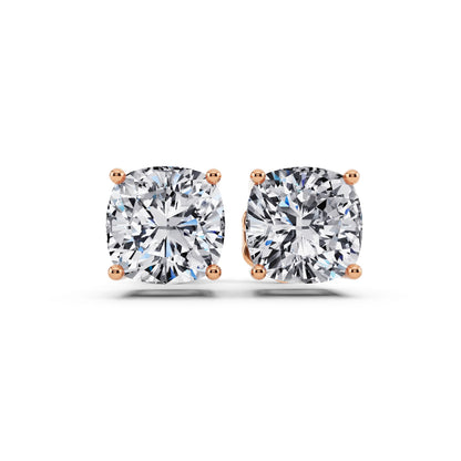 Rose Gold 4 Prong Cushion Lab Grown Diamond Stud Earrings, front view