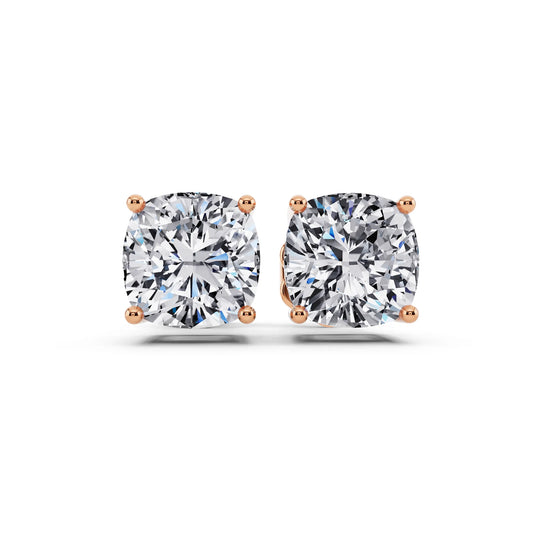 Rose Gold 4 Prong Cushion Lab Grown Diamond Stud Earrings, front view