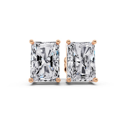 Rose Gold 4 Prong Radiant Lab Grown Diamond Stud Earrings, front view