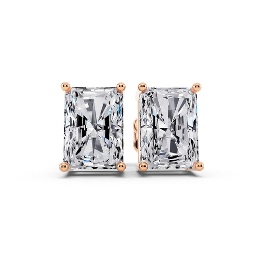 Rose Gold 4 Prong Radiant Lab Grown Diamond Stud Earrings, front view
