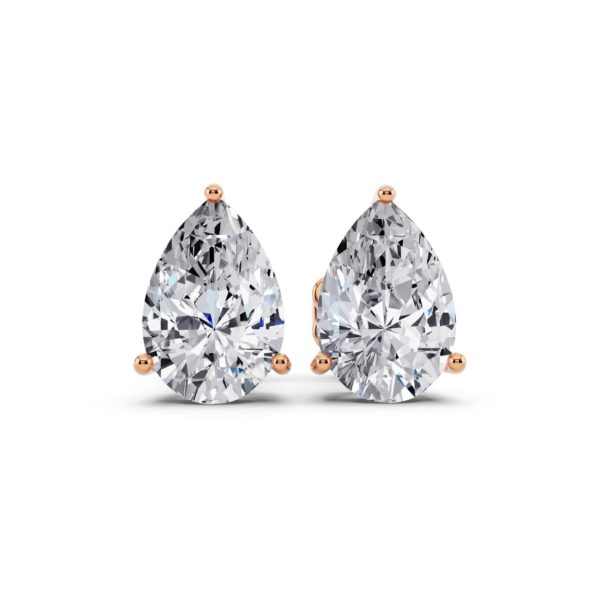 Rose Gold 4 Prong Pear Lab Grown Diamond Stud Earrings, front view