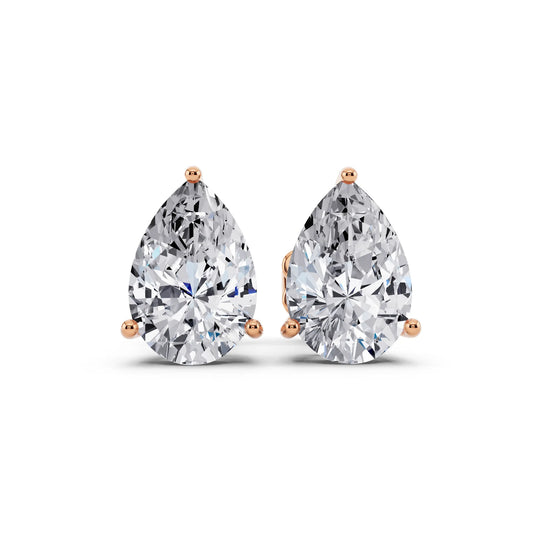 Rose Gold 4 Prong Pear Lab Grown Diamond Stud Earrings, front view