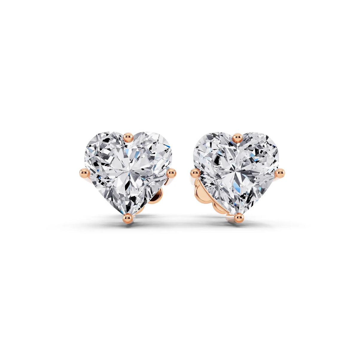 Rose Gold 4 Prong Heart Lab Grown Diamond Stud Earrings, front view