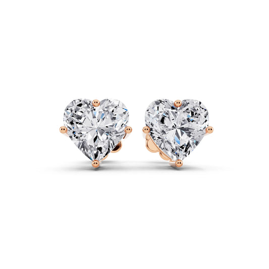 Rose Gold 4 Prong Heart Lab Grown Diamond Stud Earrings, front view