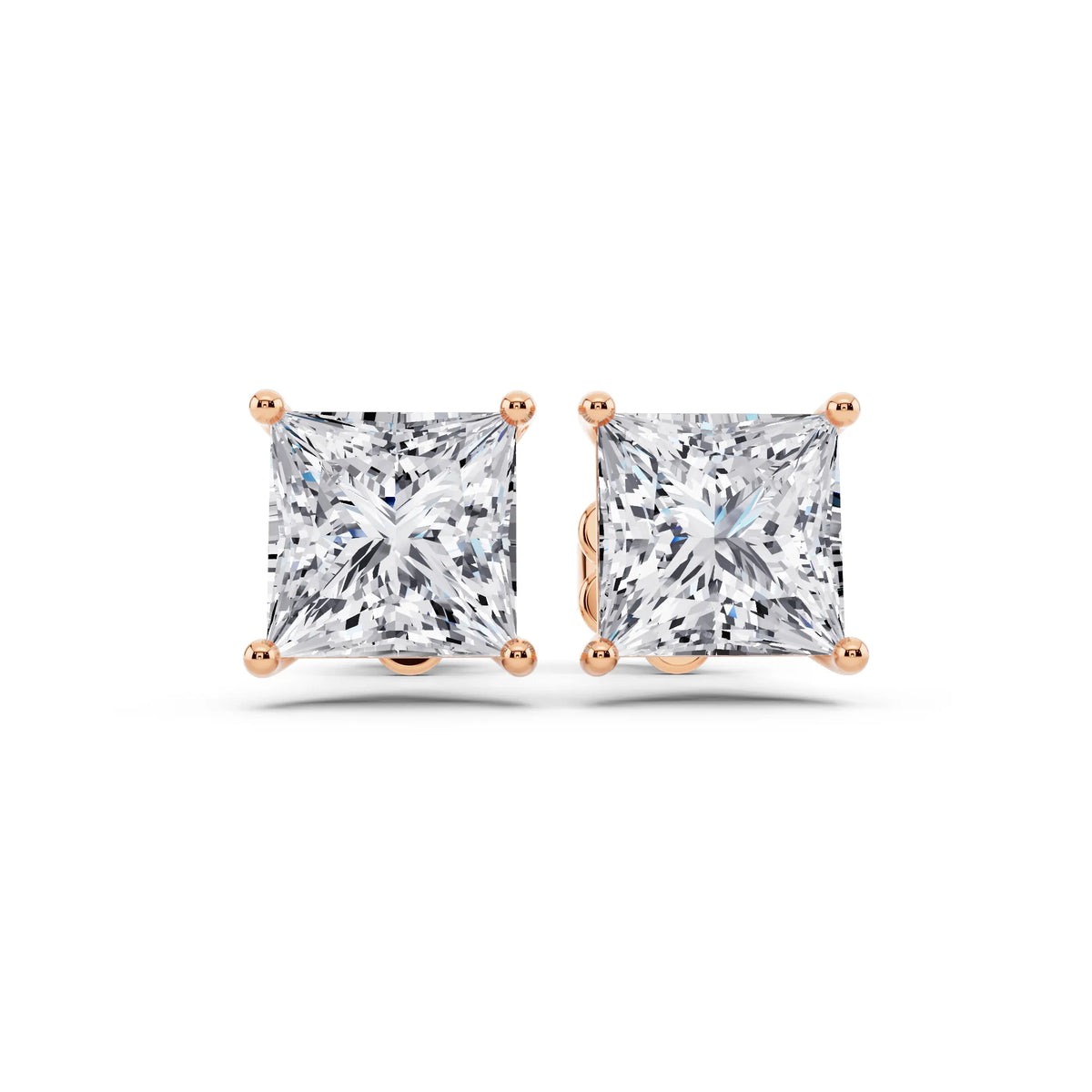 Rose Gold Martini Princess Lab Grown Diamond Stud Earrings, front view