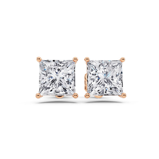 Rose Gold Martini Princess Lab Grown Diamond Stud Earrings, front view