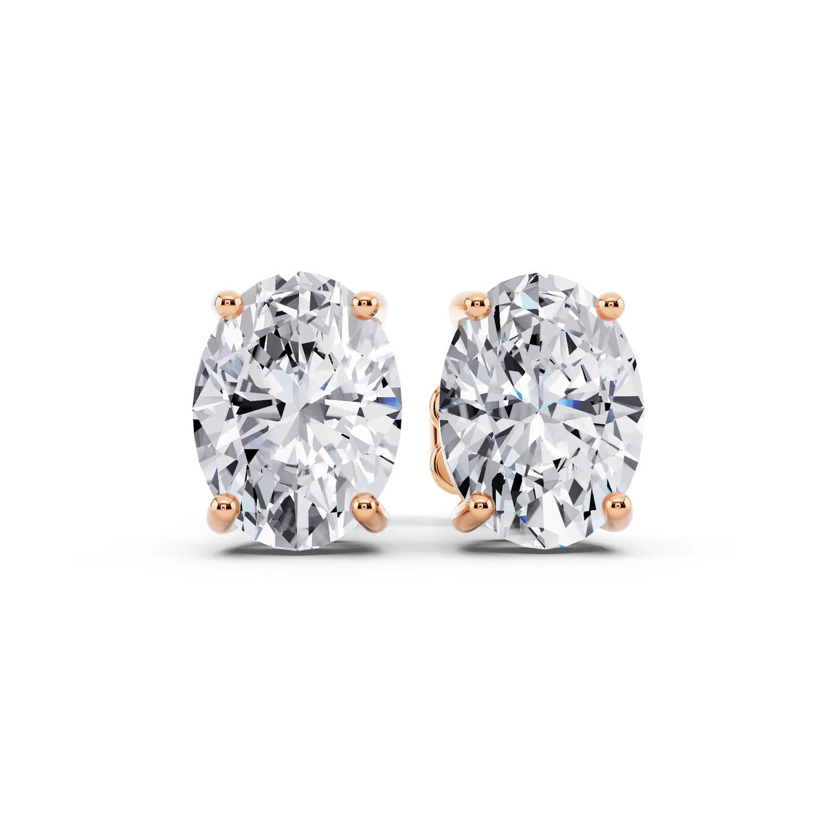 Rose Gold 4 Prong Oval Lab Grown Diamond Stud Earrings, front view