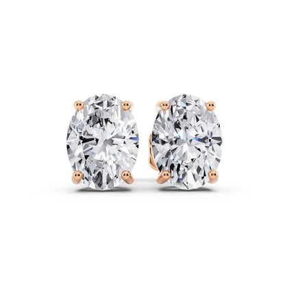 Rose Gold 4 Prong Oval Lab Grown Diamond Stud Earrings, front view