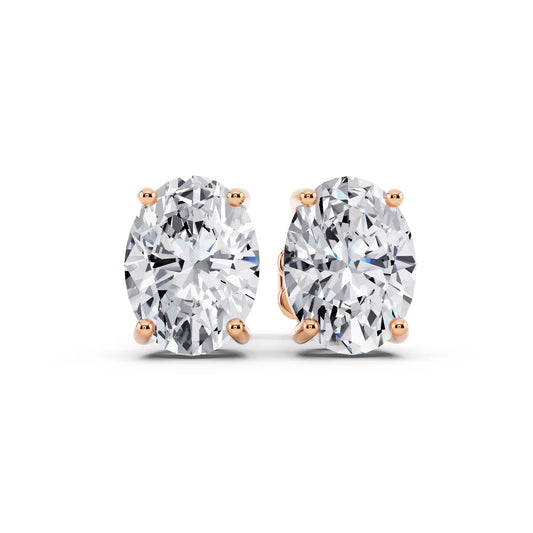 Rose Gold 4 Prong Oval Lab Grown Diamond Stud Earrings, front view
