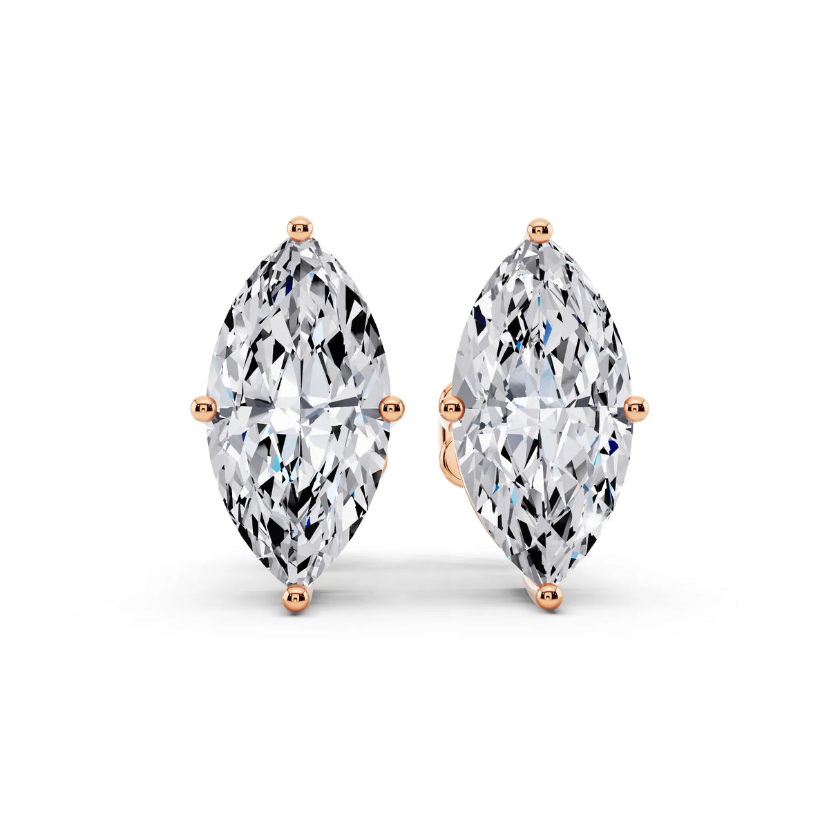 Rose Gold 4 Prong Marquise Lab Grown Diamond Stud Earrings, front view