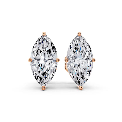 Rose Gold 4 Prong Marquise Lab Grown Diamond Stud Earrings, front view