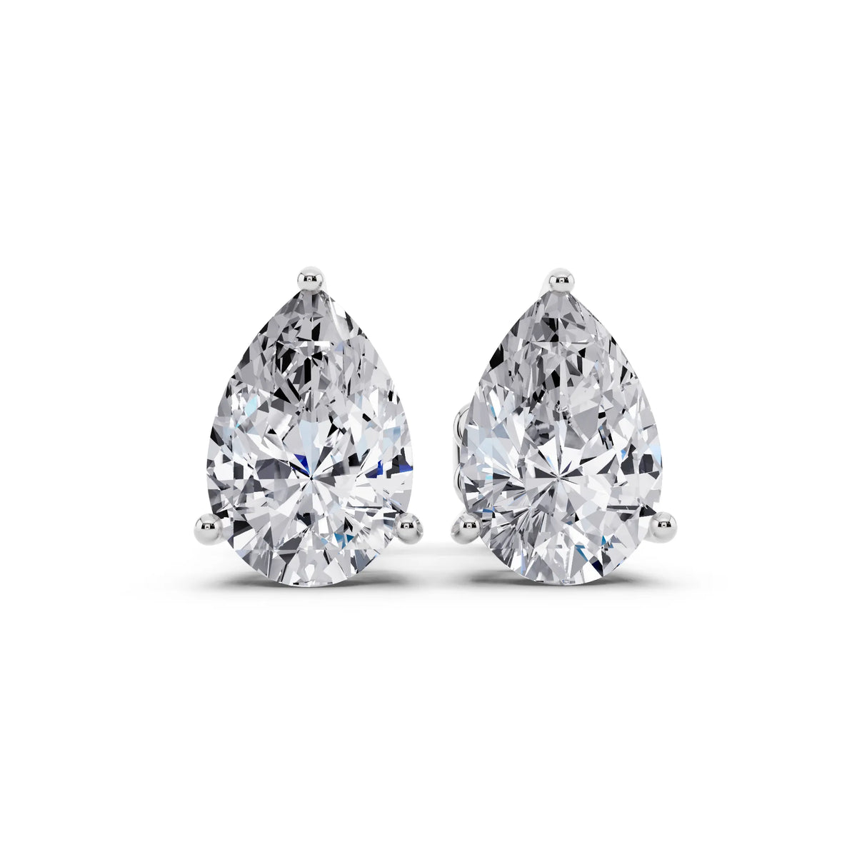 4 Prong Pear Lab Grown Diamond Stud Earrings, front view