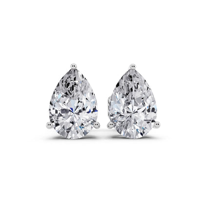 4 Prong Pear Lab Grown Diamond Stud Earrings, front view