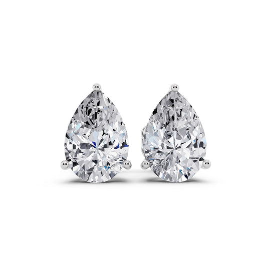 4 Prong Pear Lab Grown Diamond Stud Earrings, front view
