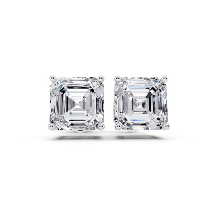 4 Prong Asscher Lab Grown Diamond Stud Earrings, front view