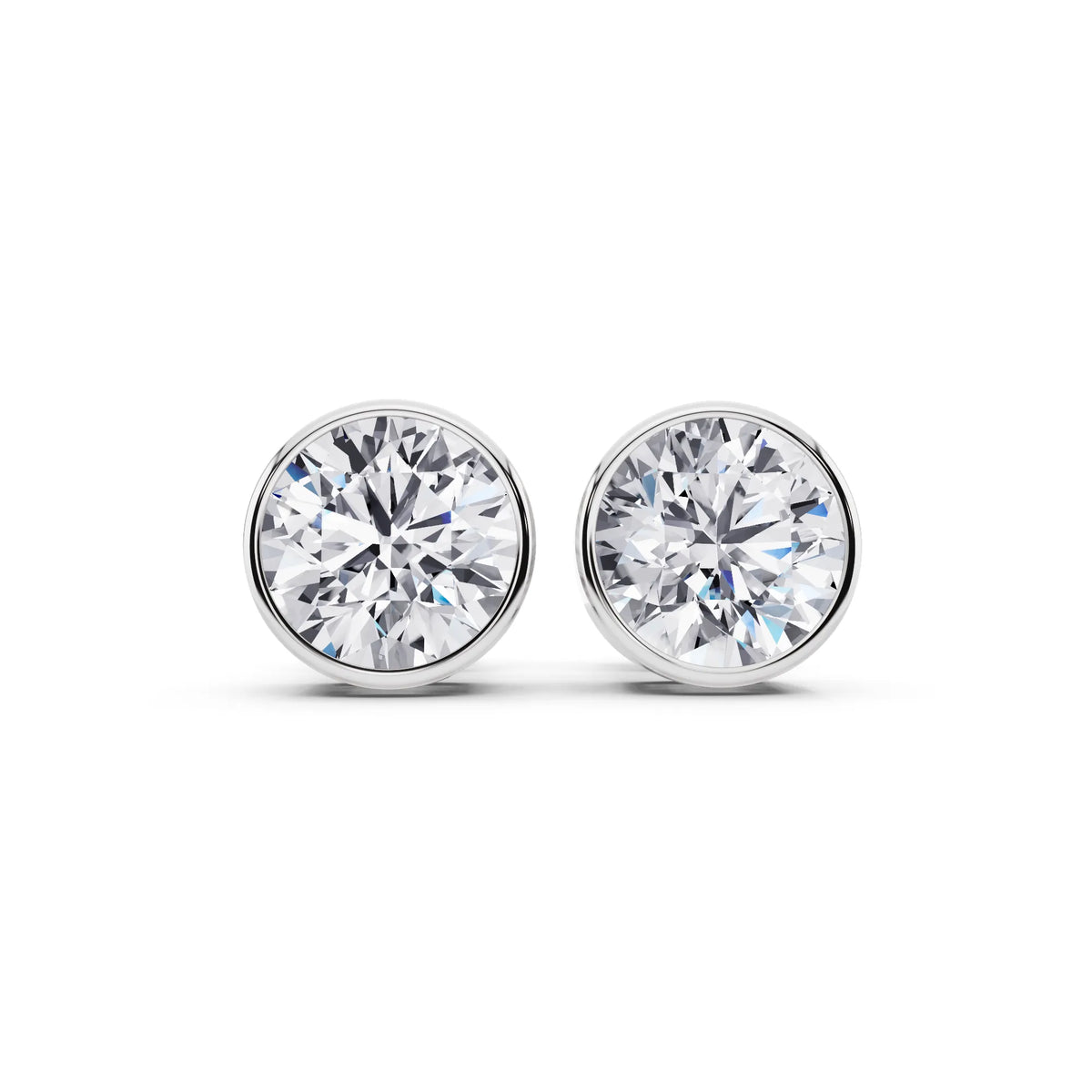 Bezel Round Lab Grown Diamond Stud Earrings, front view