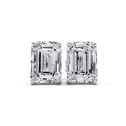 4 Prong Emerald Lab Grown Diamond Stud Earrings, front view