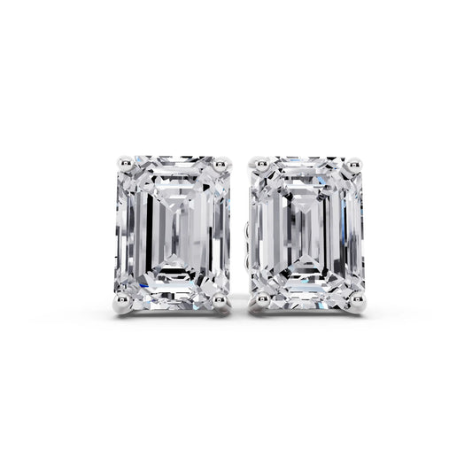4 Prong Emerald Lab Grown Diamond Stud Earrings, front view