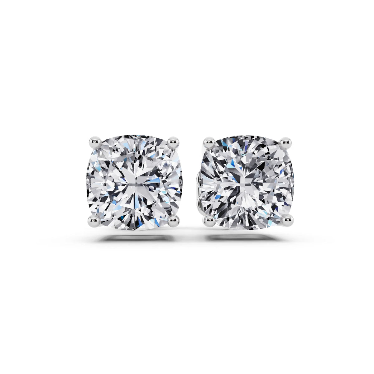 4 Prong Cushion Lab Grown Diamond Stud Earrings, front view
