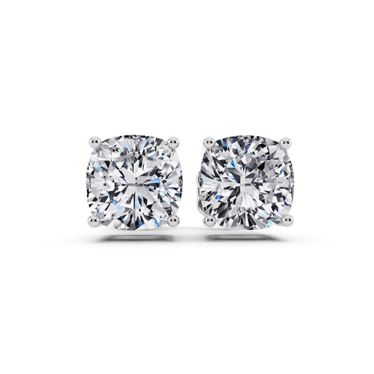 4 Prong Cushion Lab Grown Diamond Stud Earrings, front view