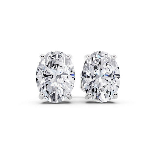 4 Prong Oval Lab Grown Diamond Stud Earrings, front view