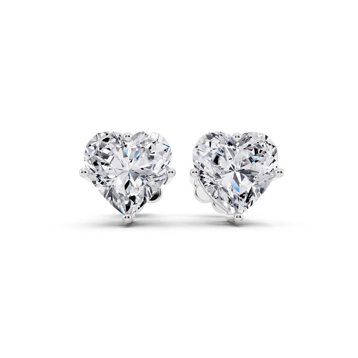 4 Prong Heart Lab Grown Diamond Stud Earrings, front view