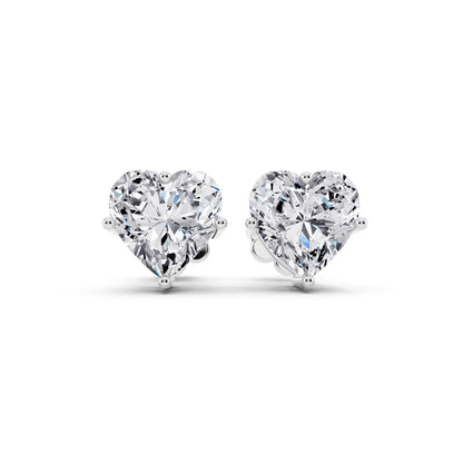 4 Prong Heart Lab Grown Diamond Stud Earrings, front view