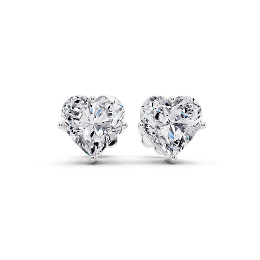 4 Prong Heart Lab Grown Diamond Stud Earrings, front view