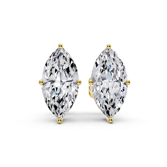 Yellow Gold 4 Prong Marquise Lab Grown Diamond Stud Earrings, front view