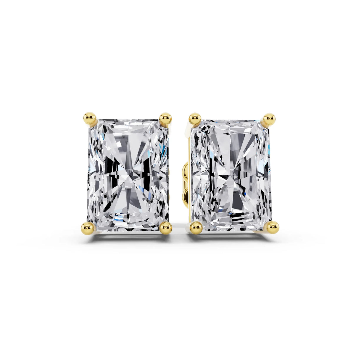 Yellow Gold 4 Prong Radiant Lab Grown Diamond Stud Earrings, front view
