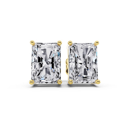 Yellow Gold 4 Prong Radiant Lab Grown Diamond Stud Earrings, front view