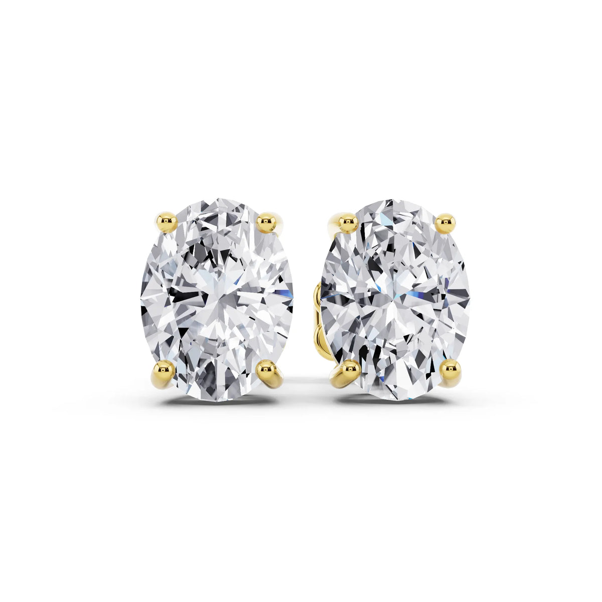 Yellow Gold 4 Prong Oval Lab Grown Diamond Stud Earrings, front view