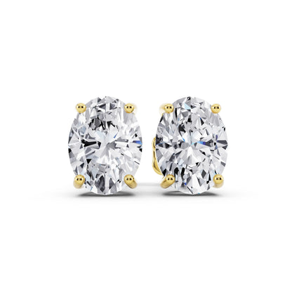 Yellow Gold 4 Prong Oval Lab Grown Diamond Stud Earrings, front view