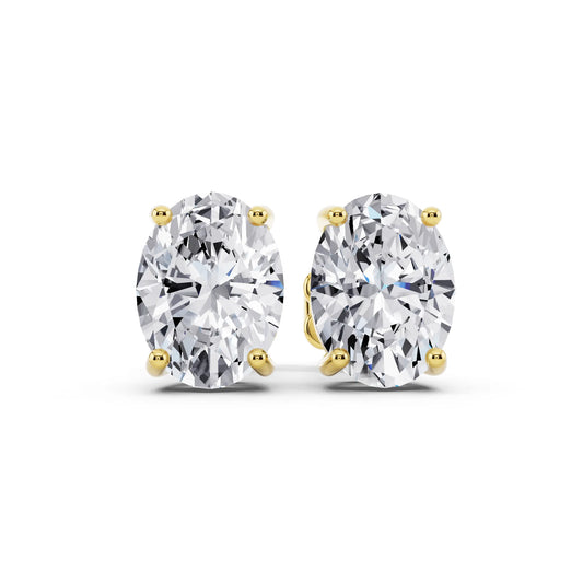 Yellow Gold 4 Prong Oval Lab Grown Diamond Stud Earrings, front view