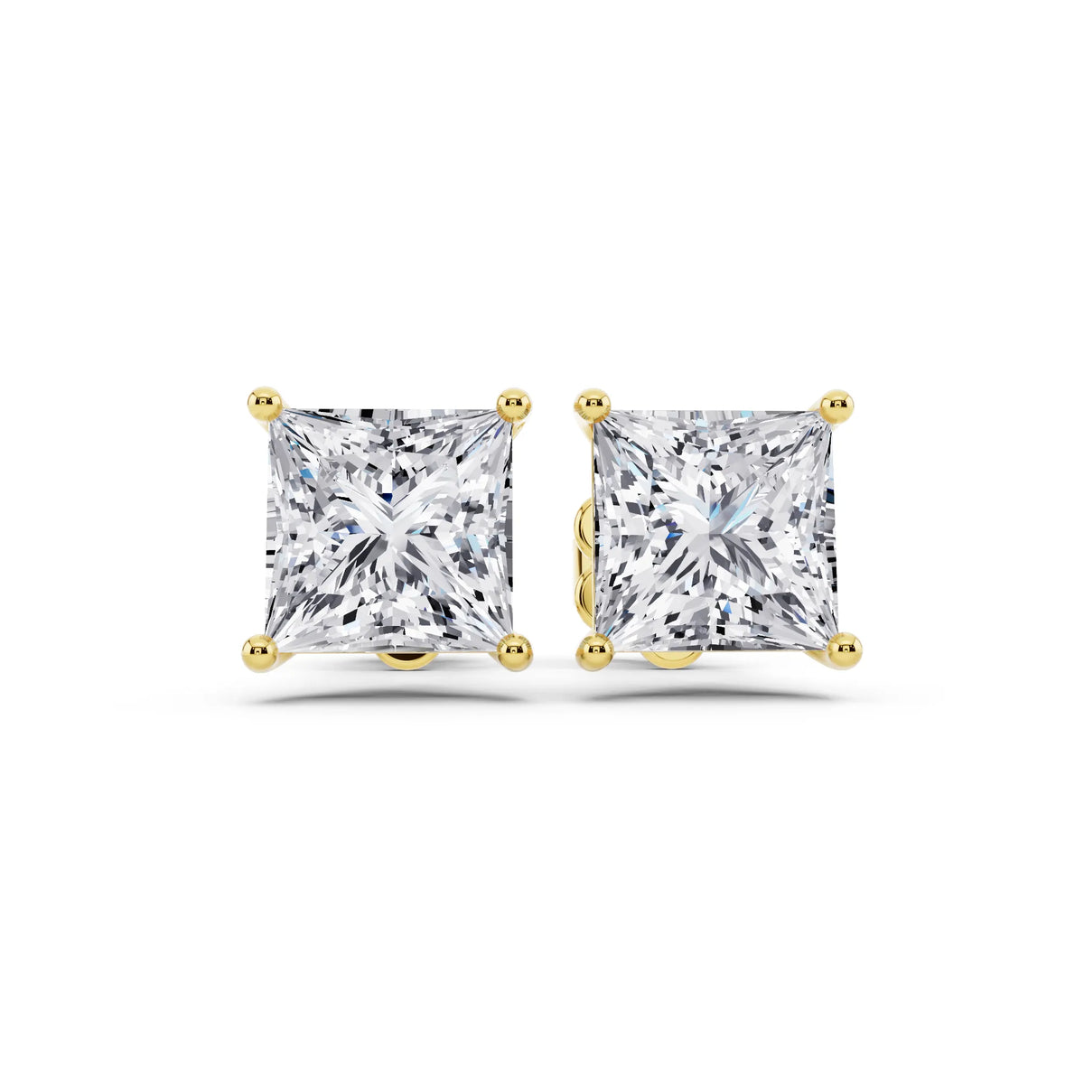 Yellow Gold Martini Princess Lab Grown Diamond Stud Earrings, front view