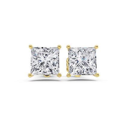 Yellow Gold Martini Princess Lab Grown Diamond Stud Earrings, front view