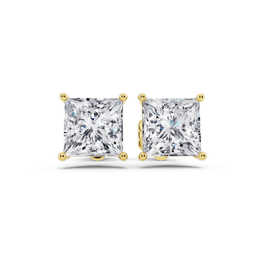 Yellow Gold Martini Princess Lab Grown Diamond Stud Earrings, front view
