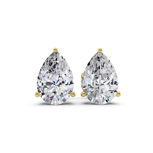 Yellow Gold 4 Prong Pear Lab Grown Diamond Stud Earrings, front view