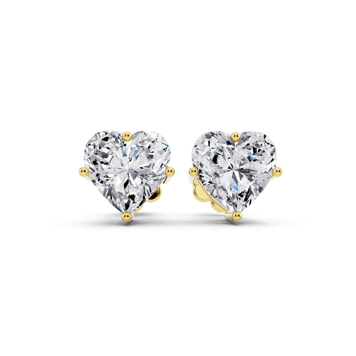 Yellow Gold 4 Prong Heart Lab Grown Diamond Stud Earrings, front view