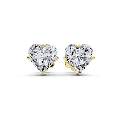 Yellow Gold 4 Prong Heart Lab Grown Diamond Stud Earrings, front view