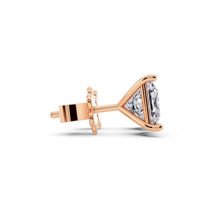 Rose Gold Martini Princess Lab Grown Diamond Stud Earrings, side view