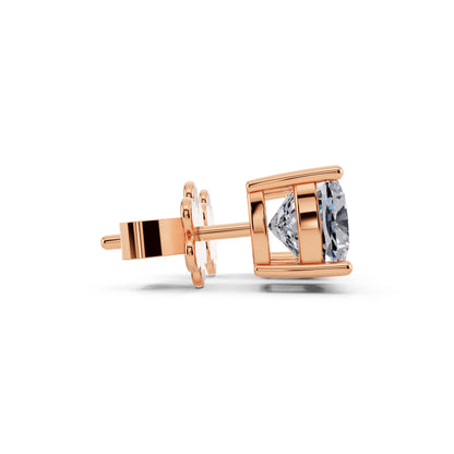 Rose Gold 4 Prong Cushion Lab Grown Diamond Stud Earrings, side view
