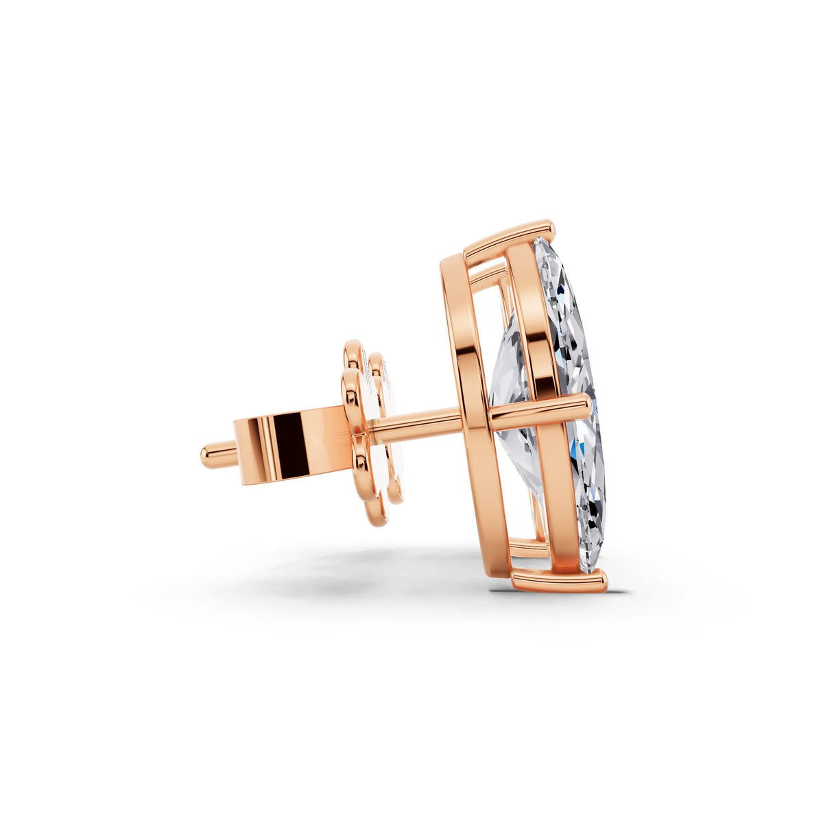 Rose Gold 4 Prong Marquise Lab Grown Diamond Stud Earrings, side view